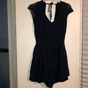 Navy Lace Open Back Romper